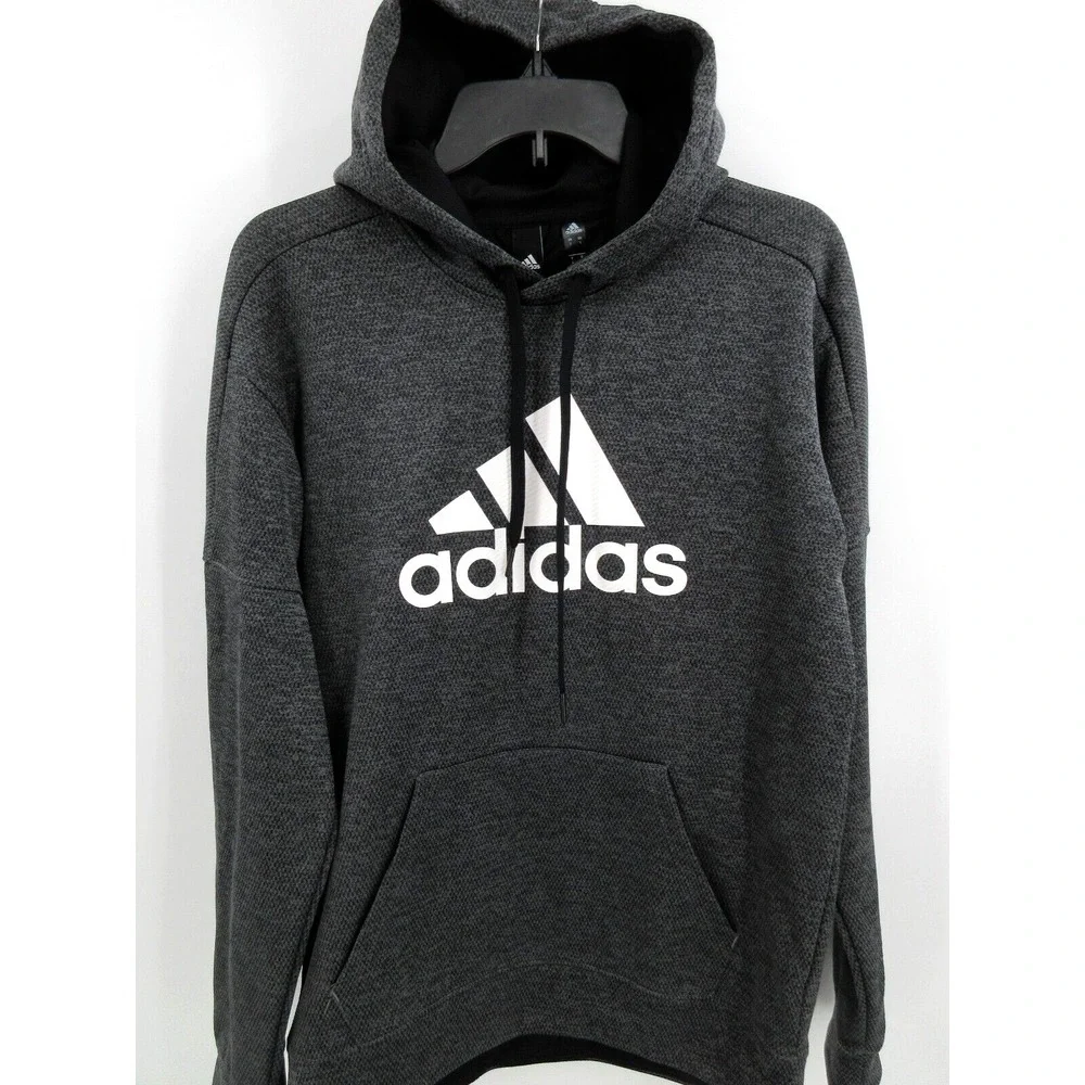 ADIDAS Waffle Mesh Climawarm Hooded Sweatshirt‎ Men's Size Small Charcoal Grey